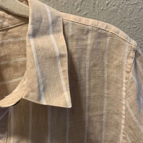 Chico’s Linen Cream Stripe Blouse Top Chico’s Size 1 US Medium 8 10 - Picture 3 of 11